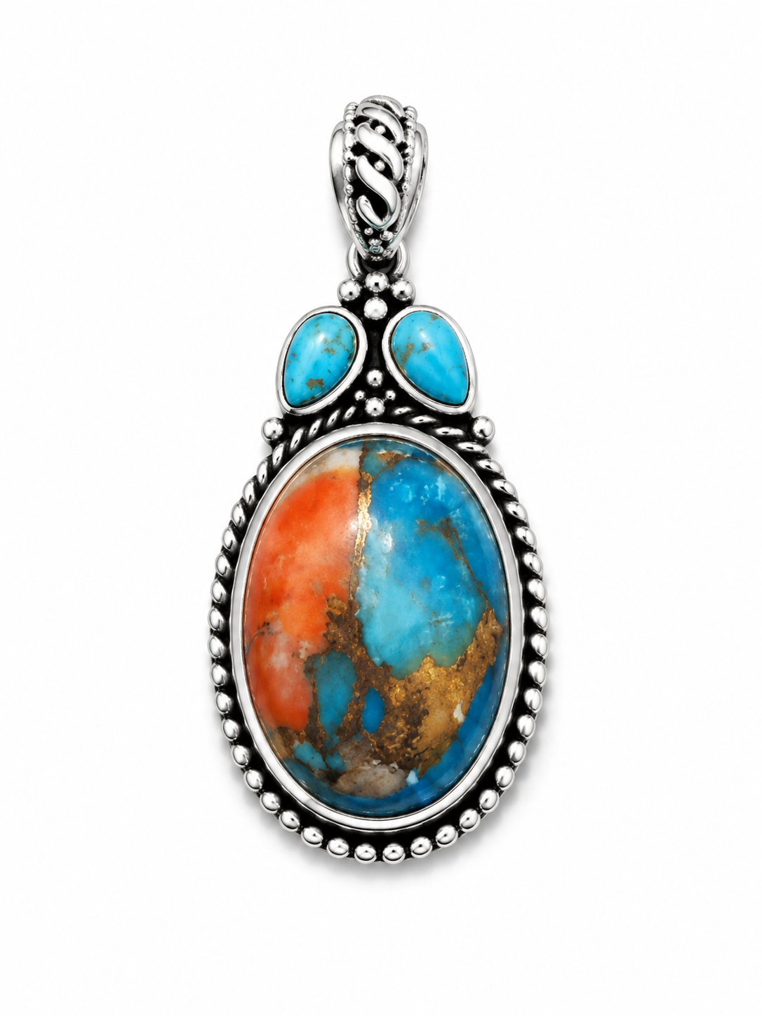 Spiny Oyster Turquoise and Sterling Silver Pendant
