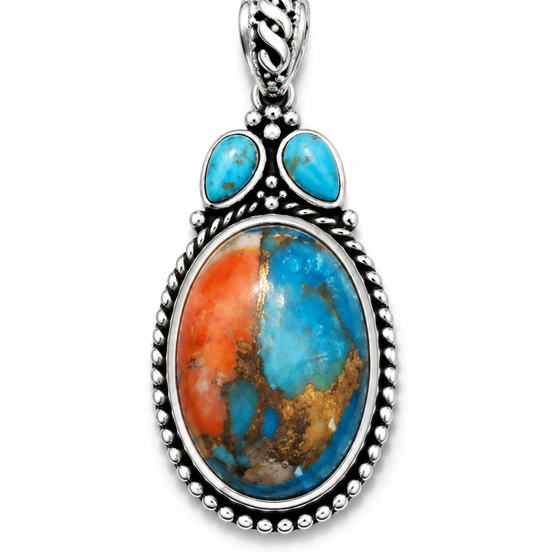 Spiny Oyster Turquoise and Sterling Silver Pendant