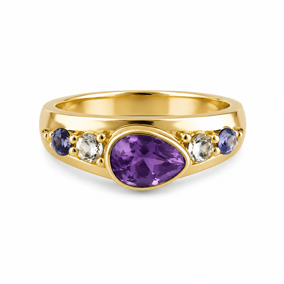 Amethyst Blue Topaz and Gold over Sterling Ring