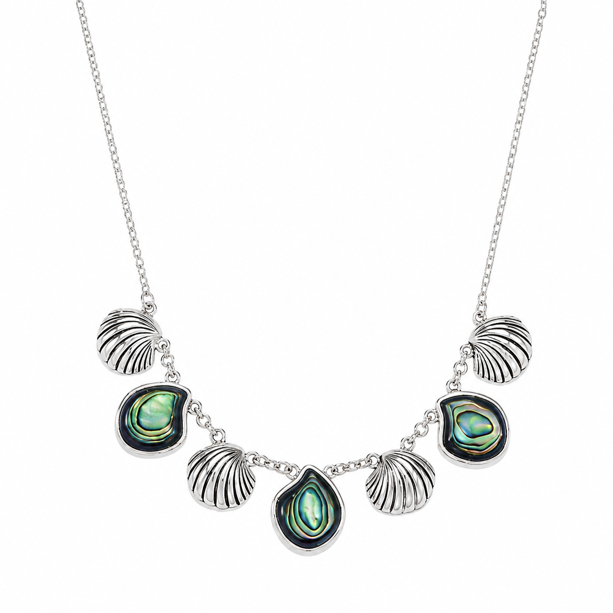 Antiqued Sterling Seashell Trapeze Necklace 18 to 20 inch