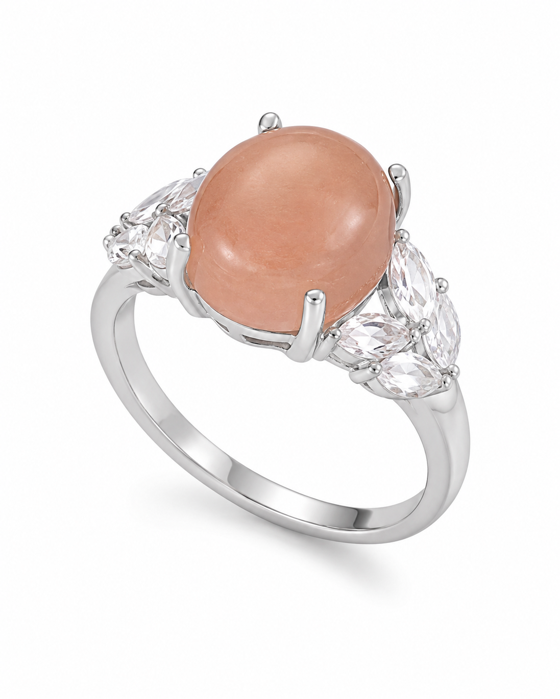 Peach Moonstone Rose Quartz and Sterling Ring