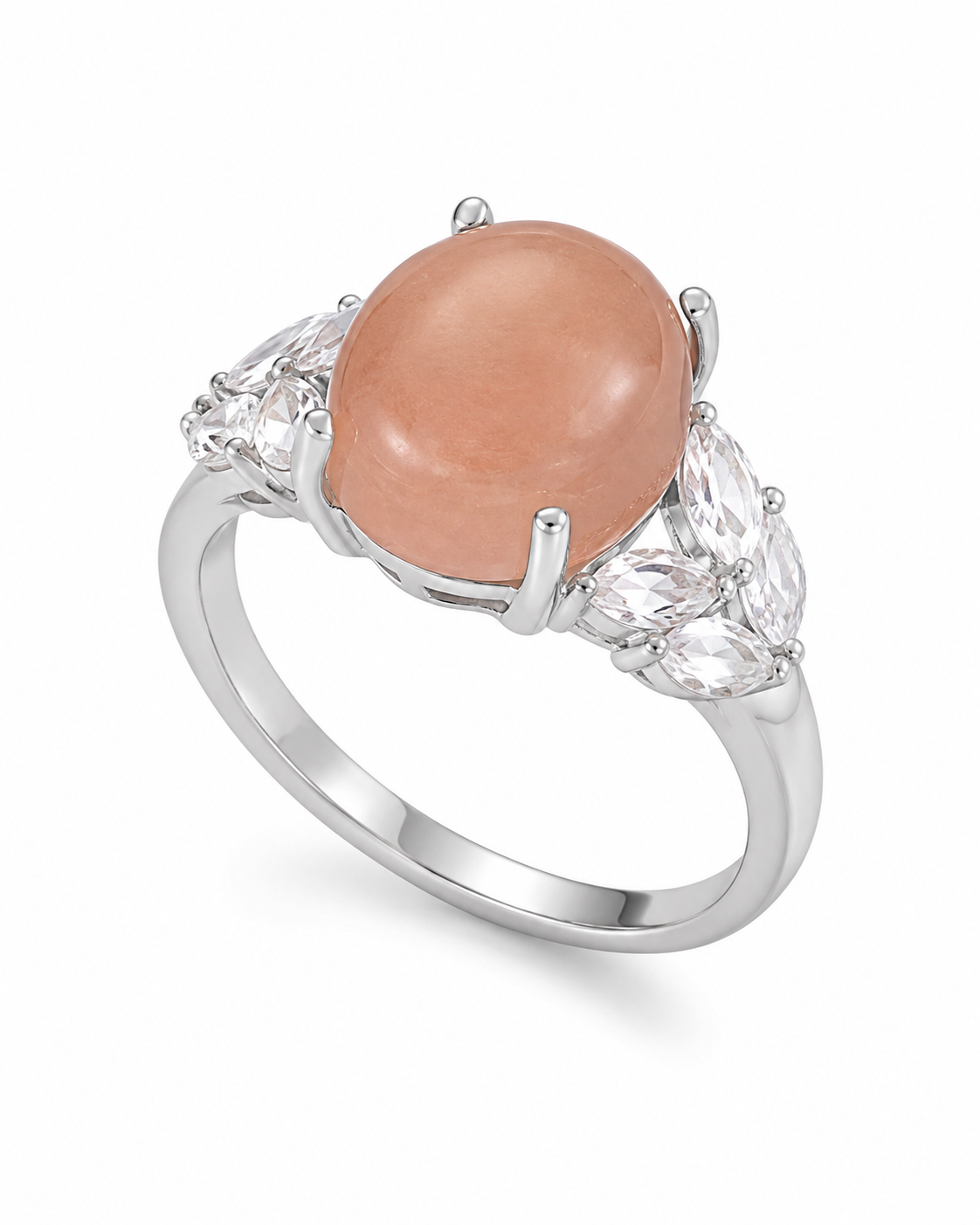 Peach Moonstone Rose Quartz and Sterling Ring