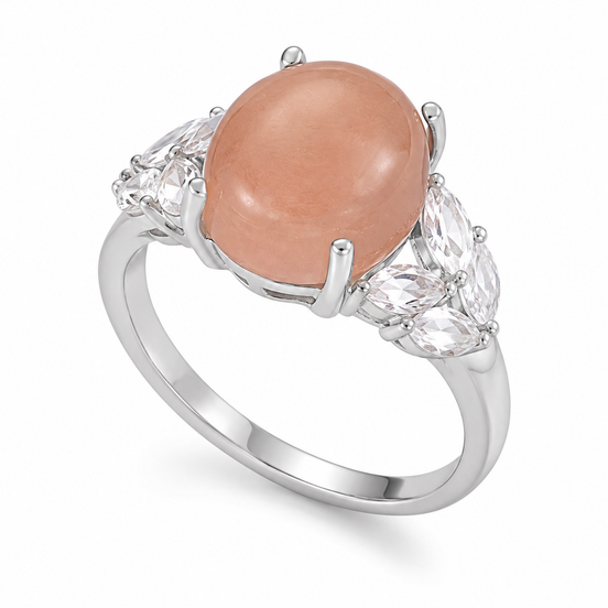 Peach Moonstone Rose Quartz and Sterling Ring