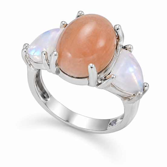 Peach Moonstone Rainbow and Sterling Ring