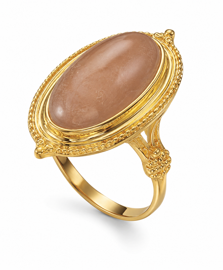Peach Moonstone and 14K Gold over Sterling Ring