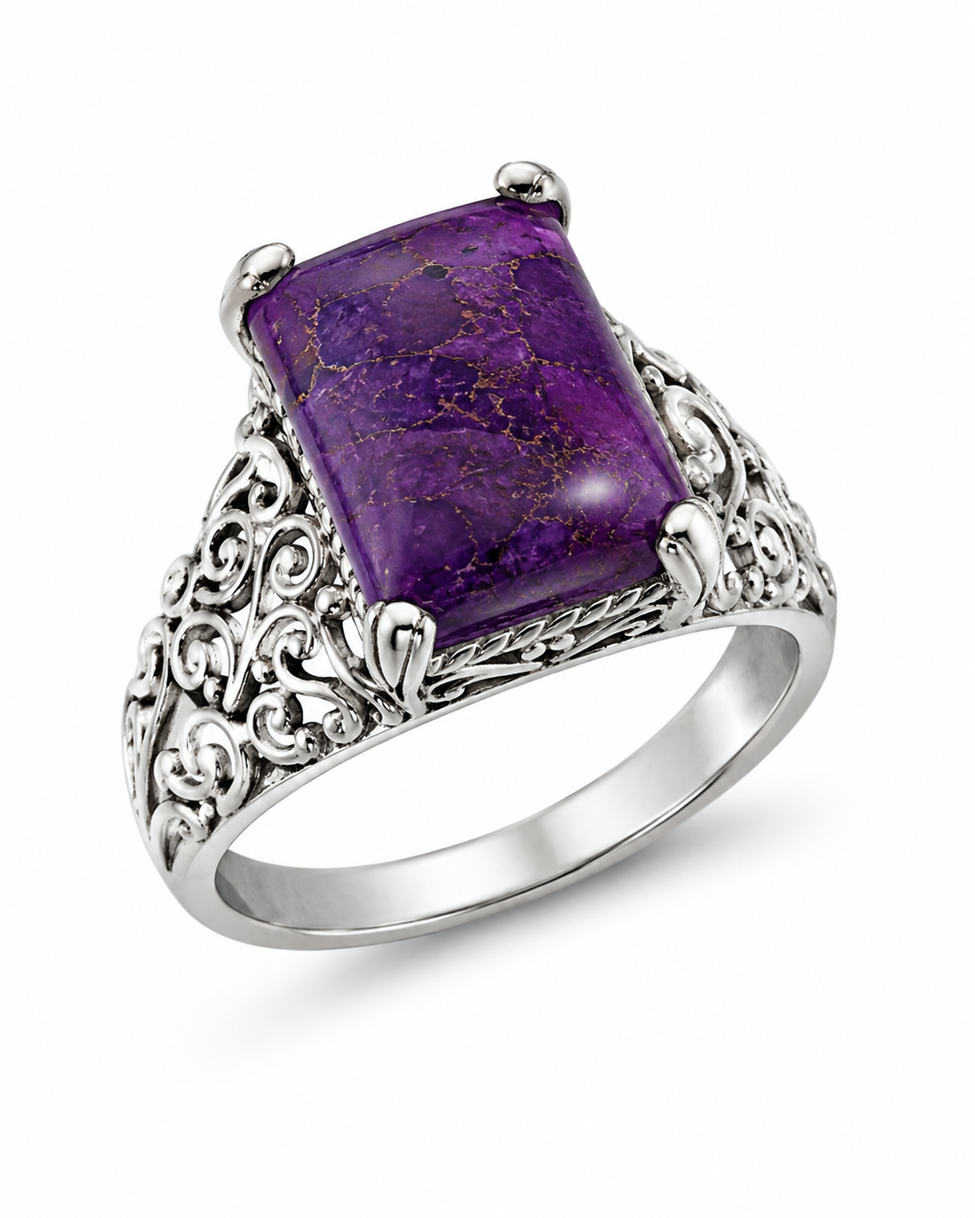 Purple Turquoise and Sterling Pedestal Ring