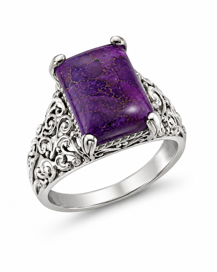 Purple Turquoise and Sterling Pedestal Ring