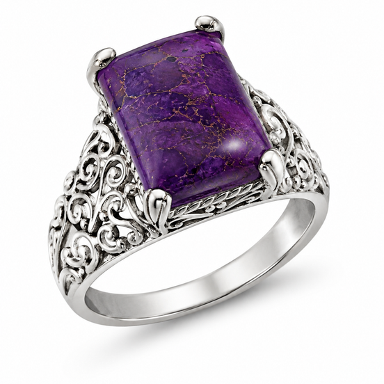 Purple Turquoise and Sterling Pedestal Ring