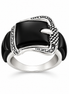 Onyx and Antiqued Sterling Silver Belt Buckle Ring