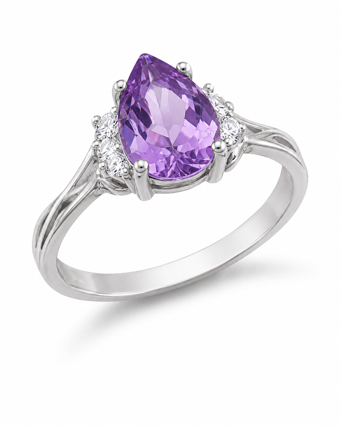 Amethyst White Topaz and Sterling Teardrop Ring