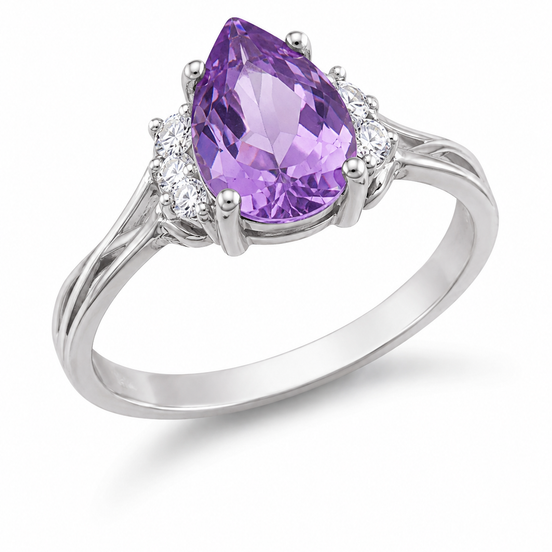 Amethyst White Topaz and Sterling Teardrop Ring