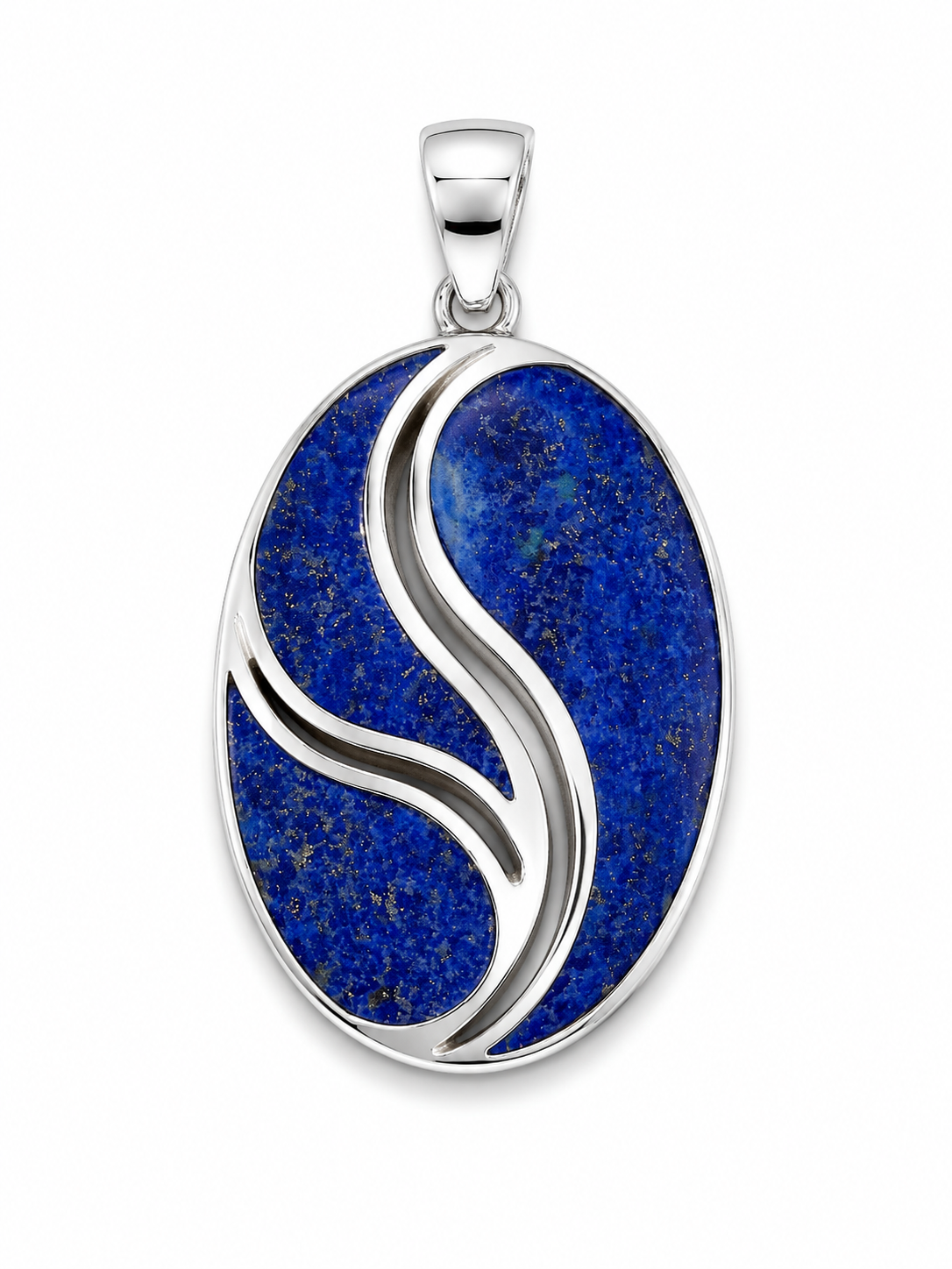 Lapis and Sterling Swirl Inlay Pendant with 24-Inch Chain