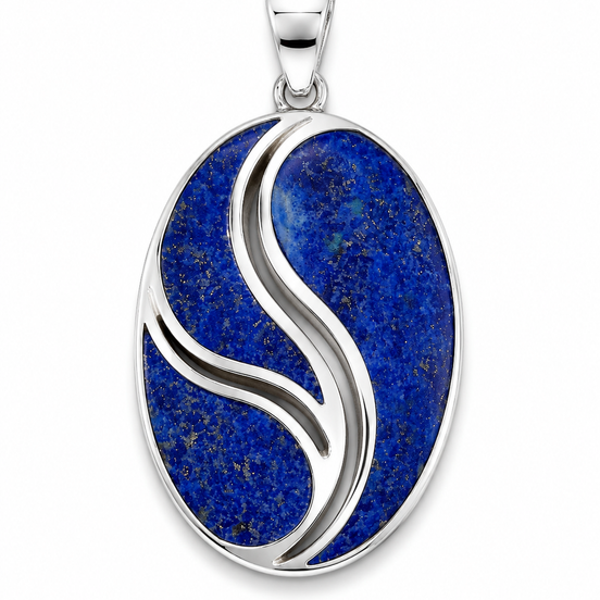 Lapis and Sterling Swirl Inlay Pendant with 24-Inch Chain