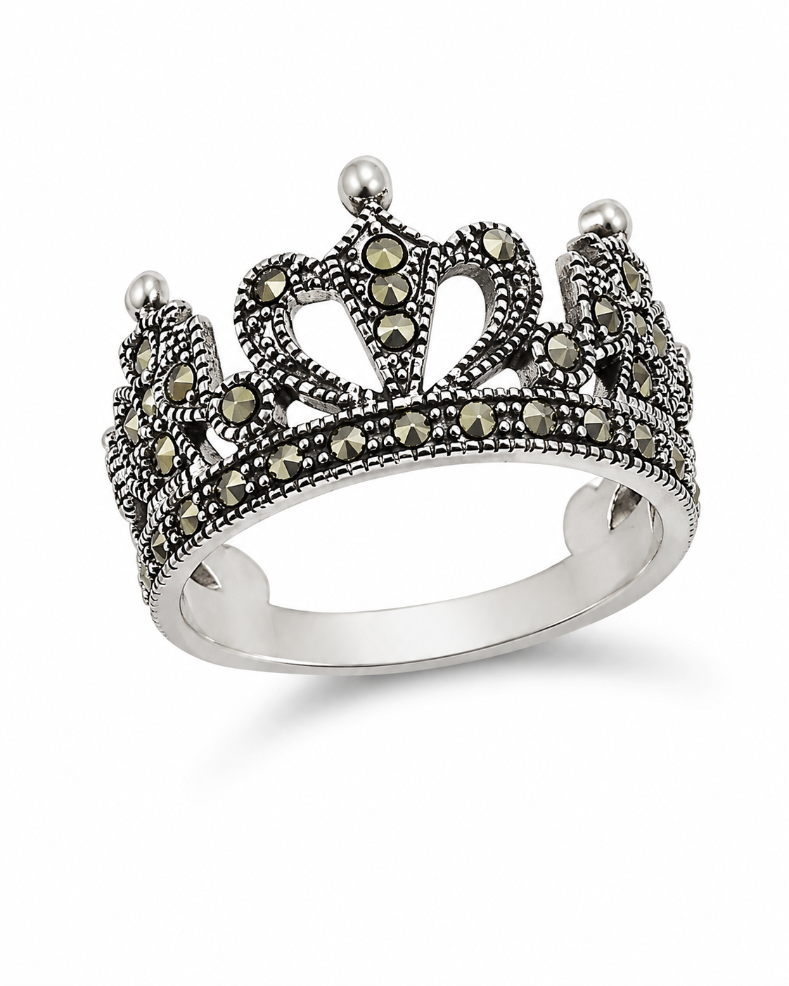 Marcasite and Antiqued Sterling Crown Ring