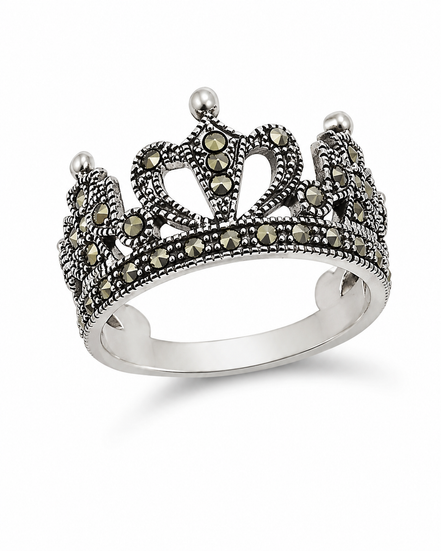 Marcasite and Antiqued Sterling Crown Ring
