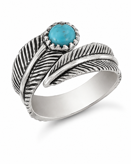 Turquoise and Sterling Wrapped Feather Ring