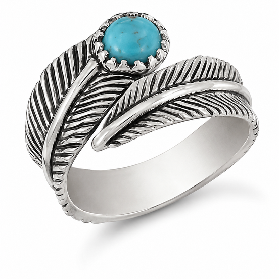 Turquoise and Sterling Wrapped Feather Ring