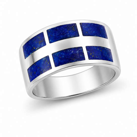 Lapis and Sterling Inlay Wide Band Ring