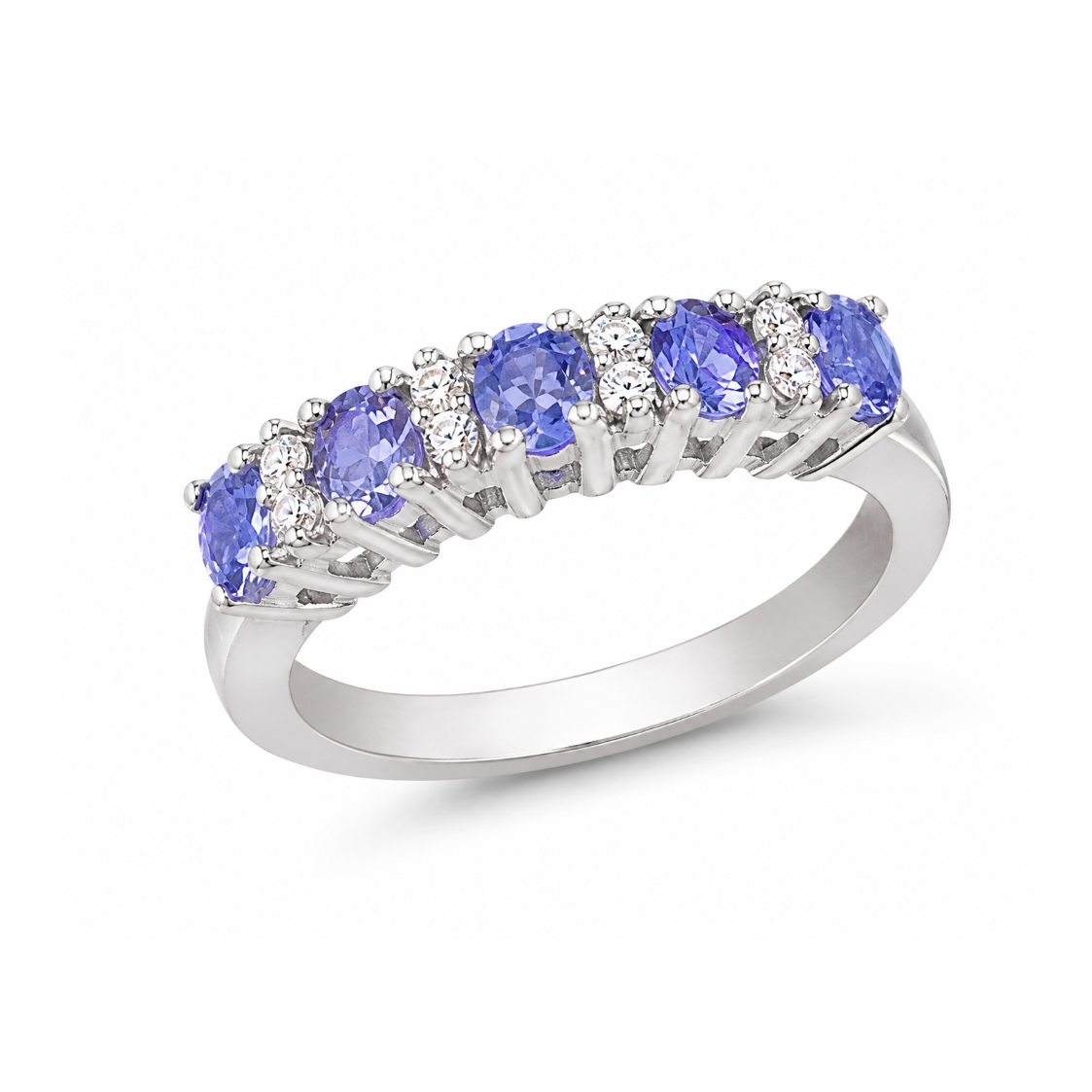 Tanzanite White Zircon and Sterling Band Ring