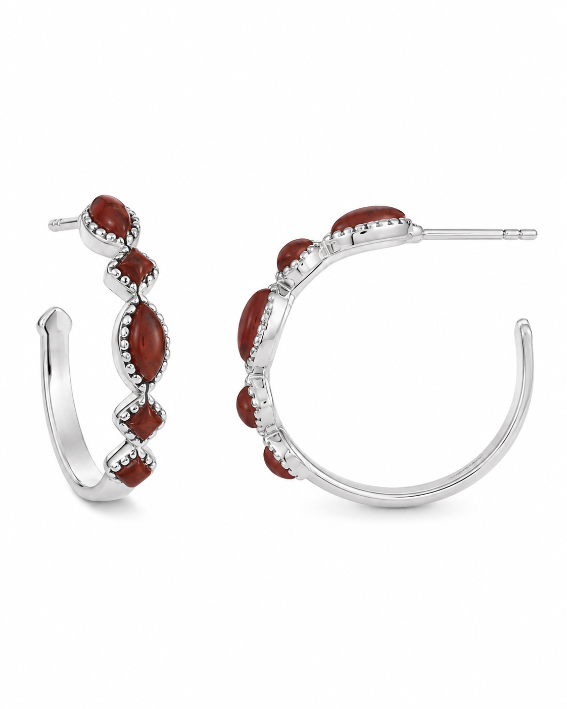 Red Jasper and Sterling Half Hoop Post Earrings
