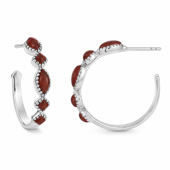 Red Jasper and Sterling Half Hoop Post Earrings