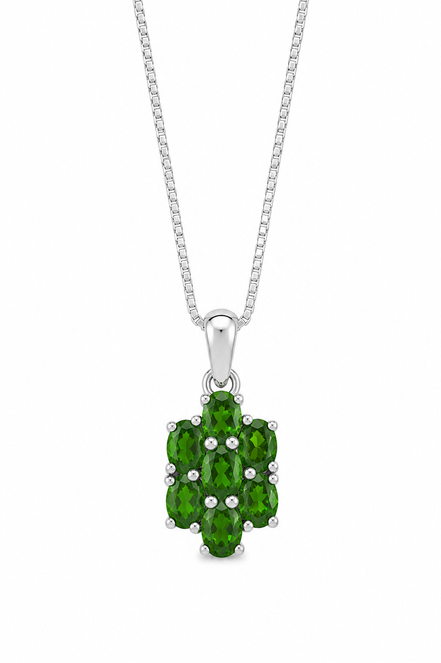 Chrome Diopside and Sterling Cluster Pendant