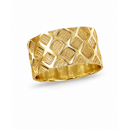 Gold over Sterling Checkered Wide Band Ring