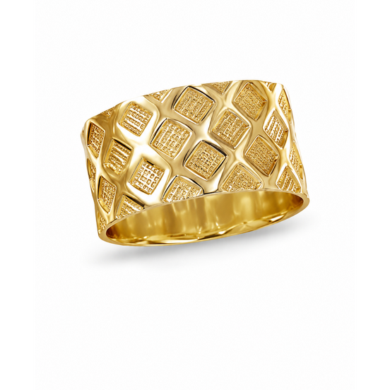 Gold over Sterling Checkered Wide Band Ring