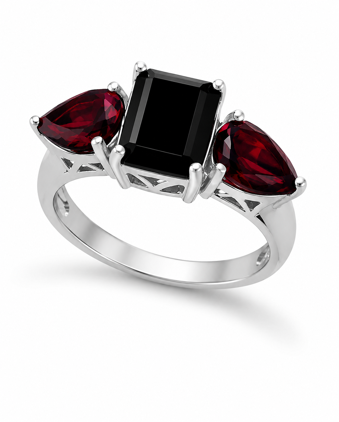Black Onyx Garnet and Sterling Ring