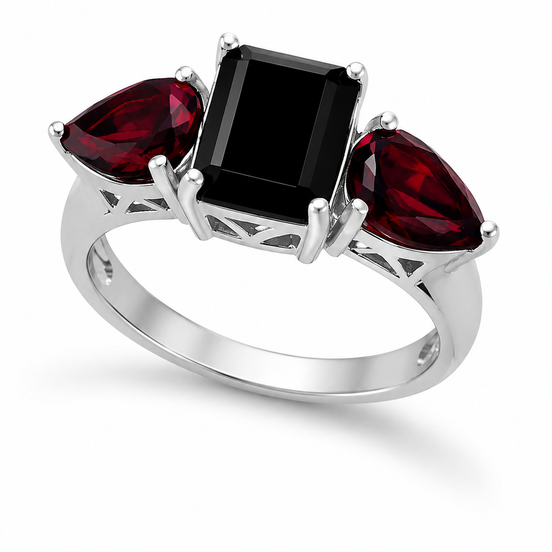 Black Onyx Garnet and Sterling Ring