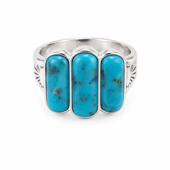 Turquoise and Sterling Trio Ring