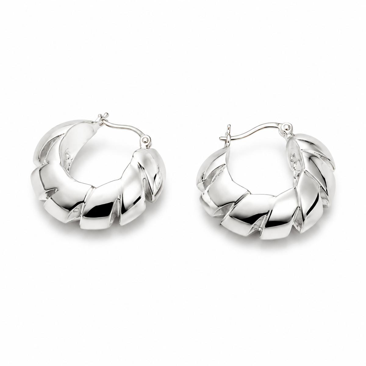 Sterling Dimensional Hoop Pierced Earrings
