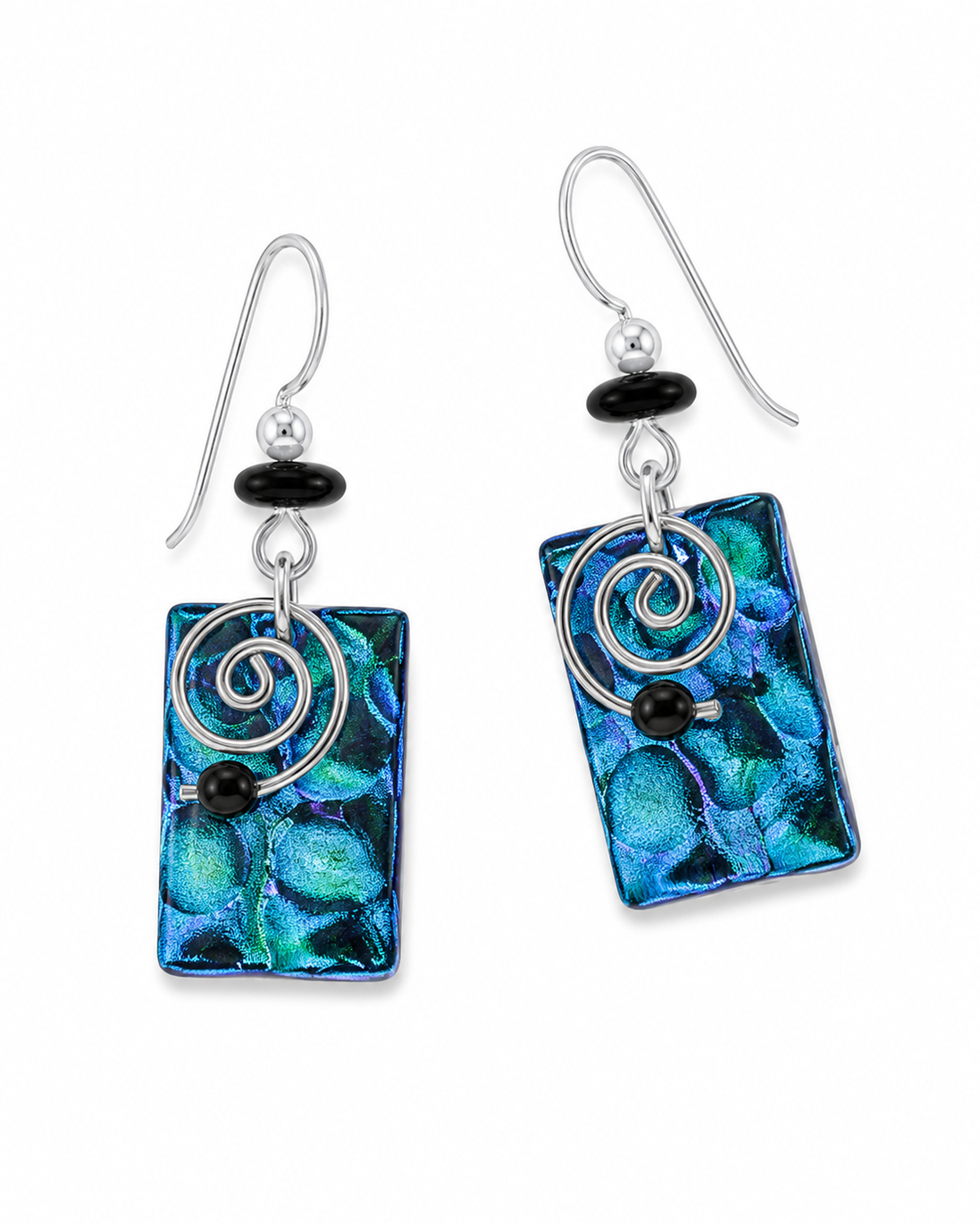 Dichroic Glass Spiraling Iridescence Earrings with Sterling Hooks