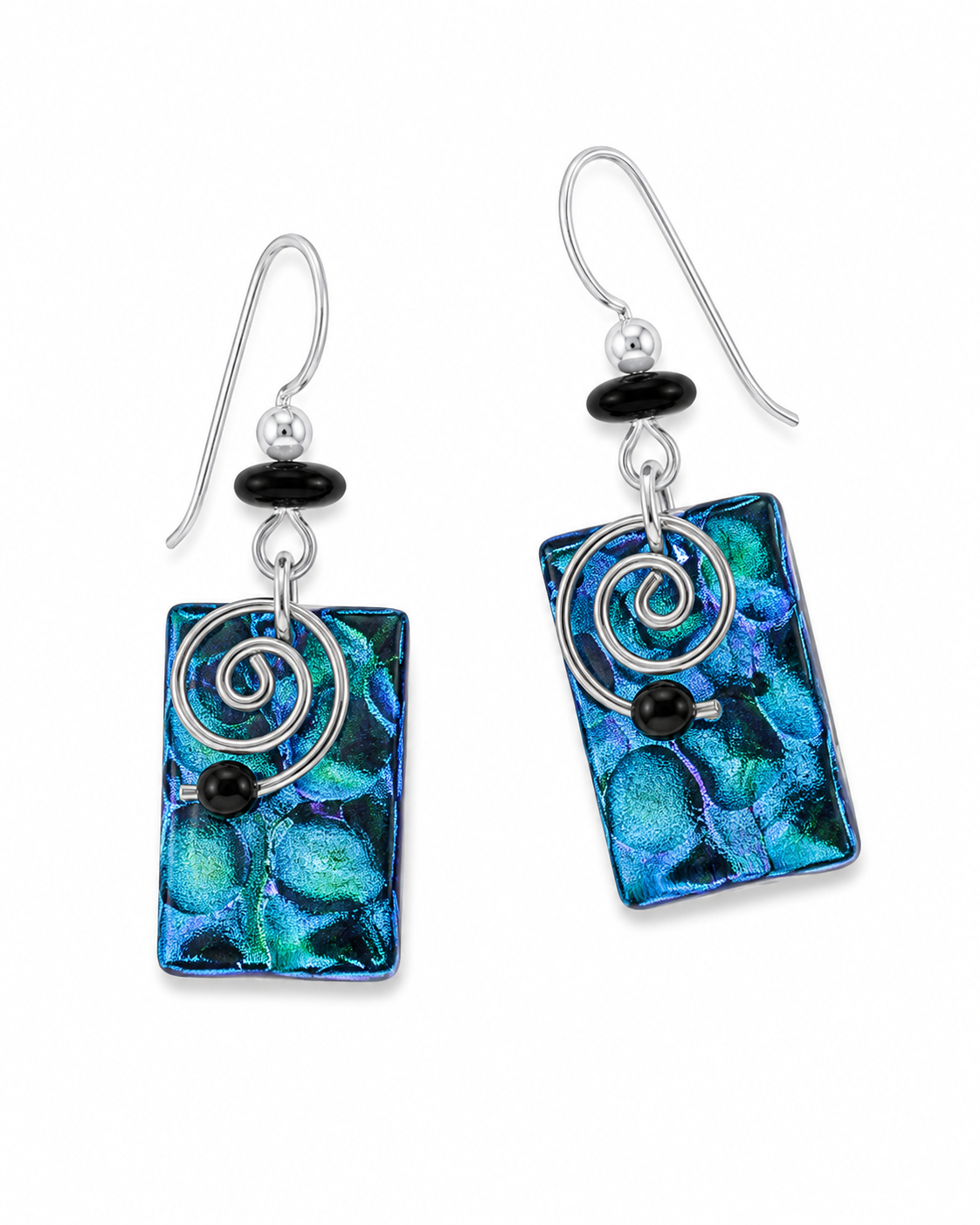 Dichroic Glass Spiraling Iridescence Earrings with Sterling Hooks