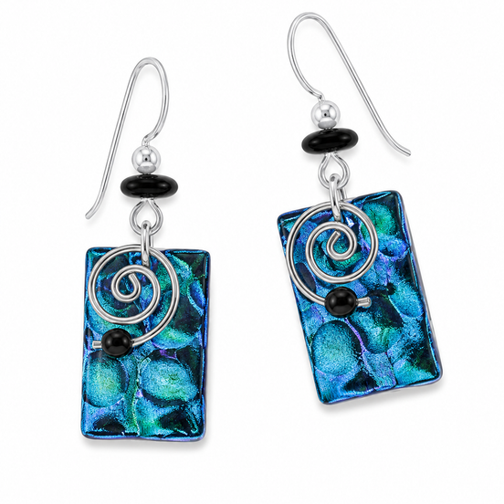 Dichroic Glass Spiraling Iridescence Earrings with Sterling Hooks