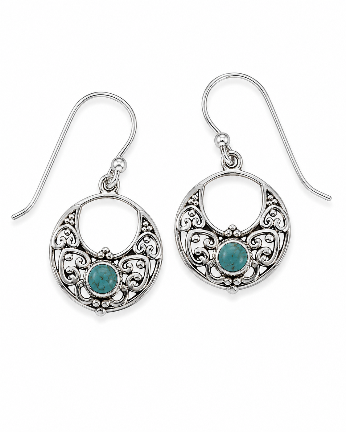 Turquoise and Sterling Filigree Open Design Earrings