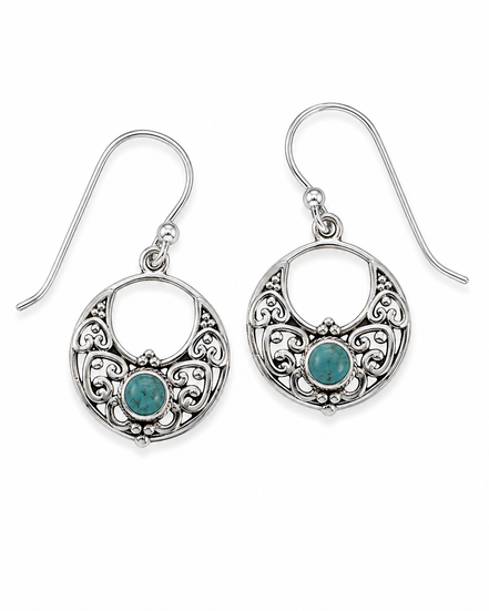 Turquoise and Sterling Filigree Open Design Earrings