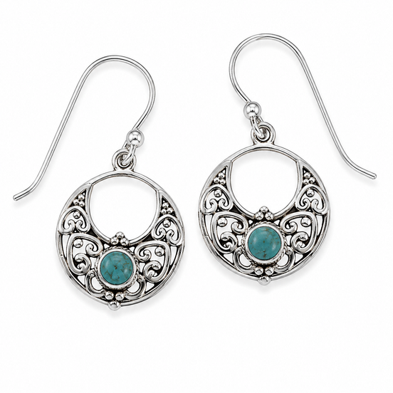 Turquoise and Sterling Filigree Open Design Earrings
