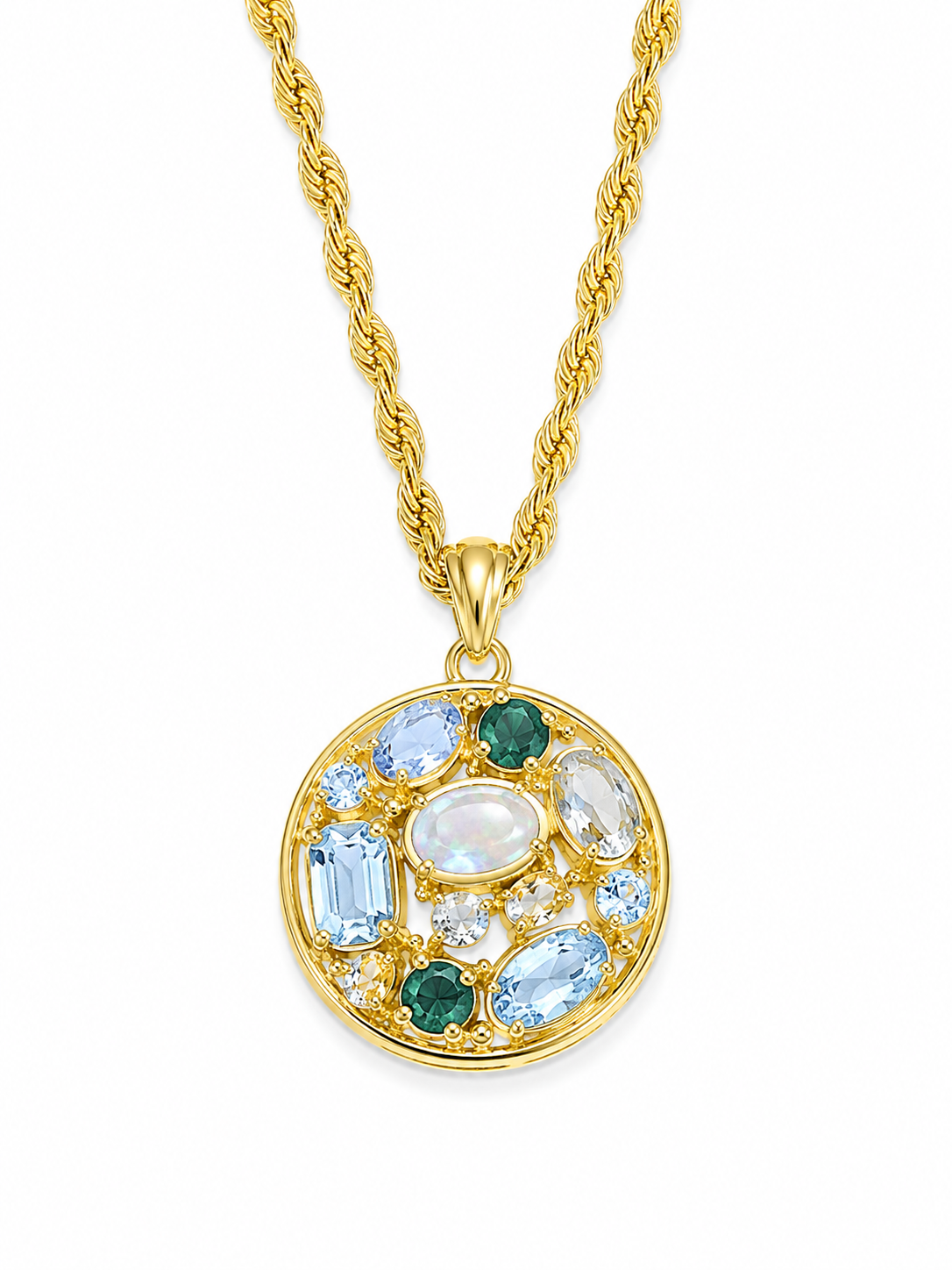 Multi Gemstone and 18K Gold over Sterling Silver Pendant with a Singapore Gold over Sterling Chain 18 to 20 inches