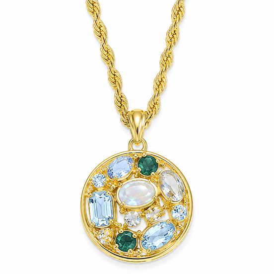Multi Gemstone and 18K Gold over Sterling Silver Pendant with a Singapore Gold over Sterling Chain 18 to 20 inches