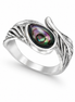Abalone and Antiqued Sterling Wrapped Feather Ring