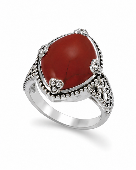 Red Jasper and Antiqued Sterling Majestic Ring