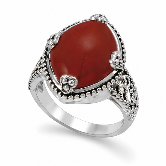 Red Jasper and Antiqued Sterling Majestic Ring