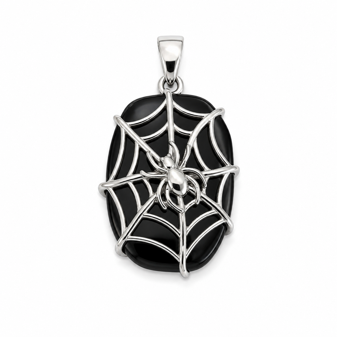 Black Onyx and Sterling with Spider Web Pendant