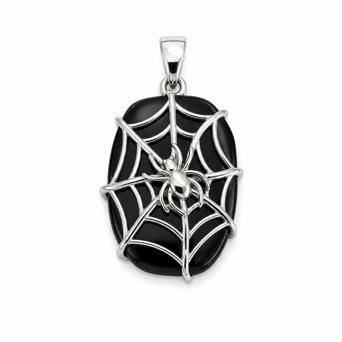 Black Onyx and Sterling with Spider Web Pendant