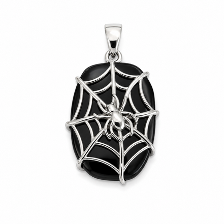 Black Onyx and Sterling with Spider Web Pendant