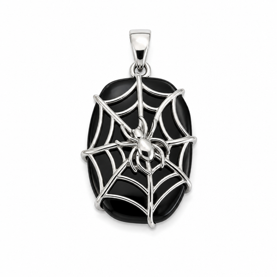 Black Onyx and Sterling with Spider Web Pendant