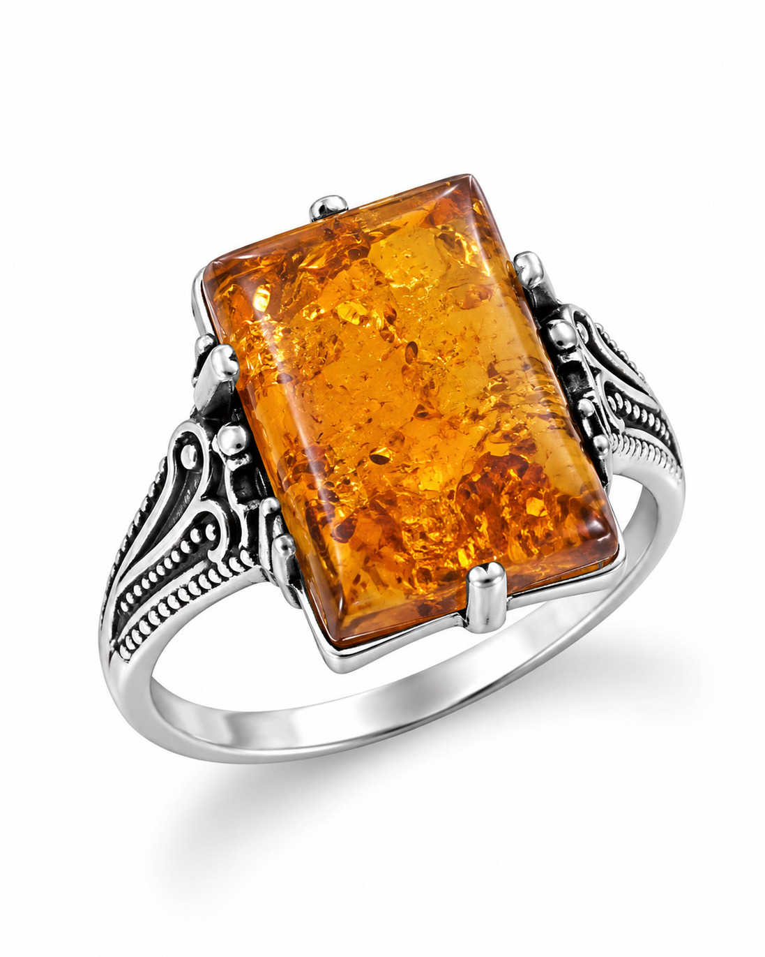 Genuine Amber and Antiqued Sterling Ring