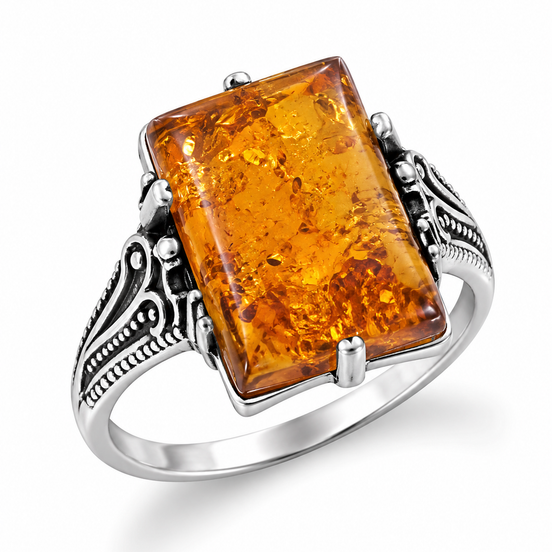 Genuine Amber and Antiqued Sterling Ring
