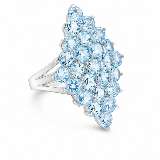 7.5K Sky Blue Topaz and Sterling Radiance Ring